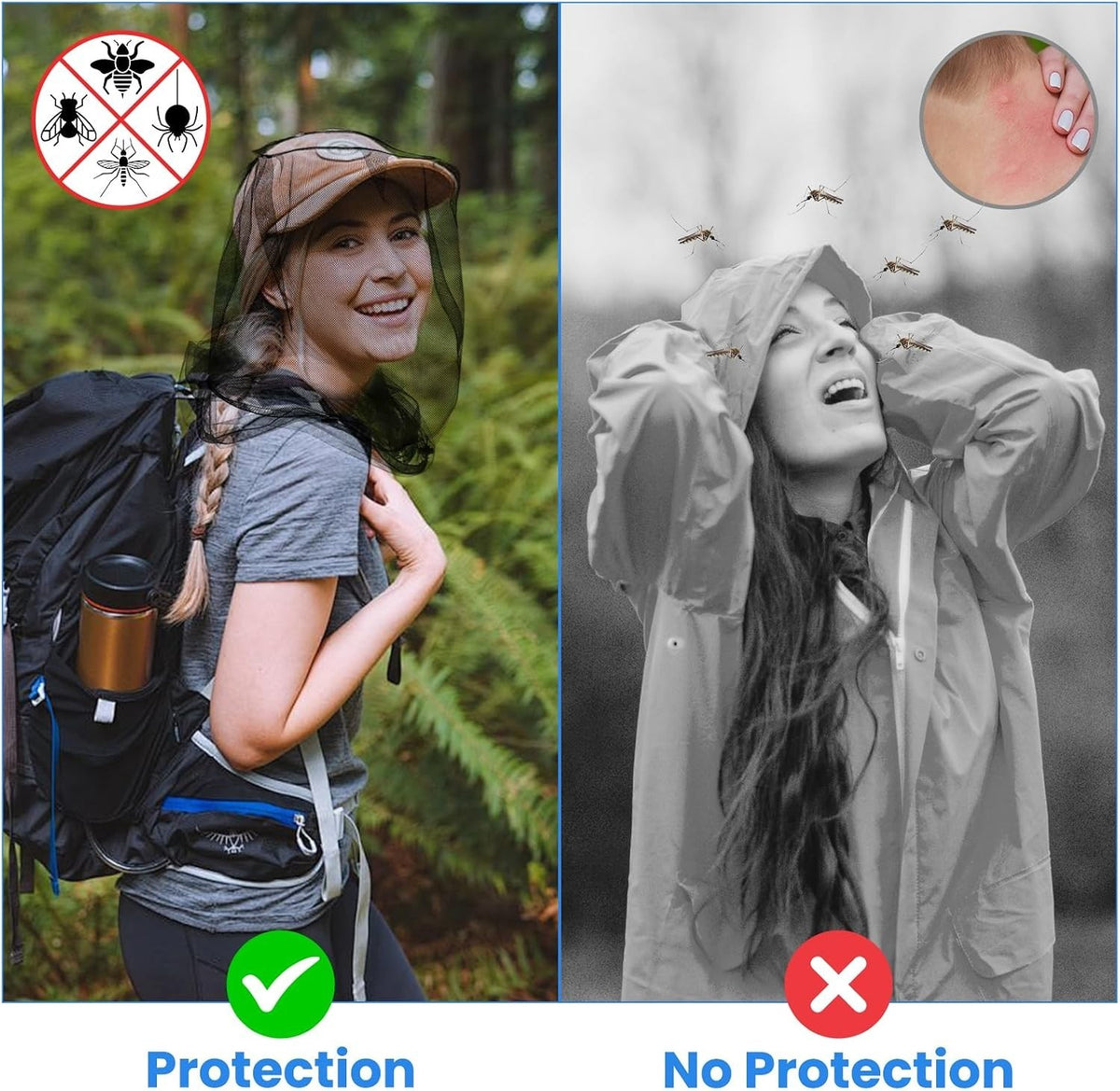 Breathable Mosquito Head Net 2 Pack for Hat, Face & Neck Protection