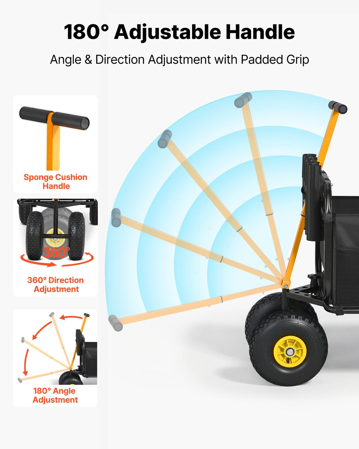 Foldable Fishing Cart 300 lbs with All-Terrain Rubber Wheels and Carbon Steel Frame