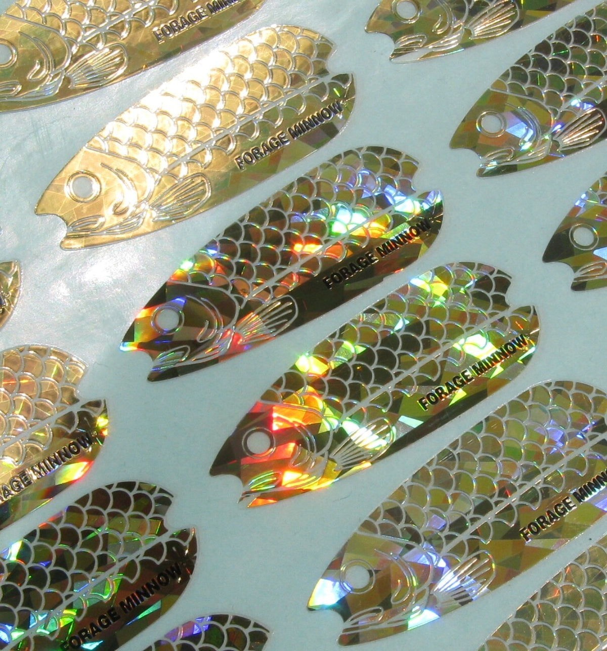 Fishing Decals for Spoons & Blades - Gold Holographic Minnow Replacement Lot of 84