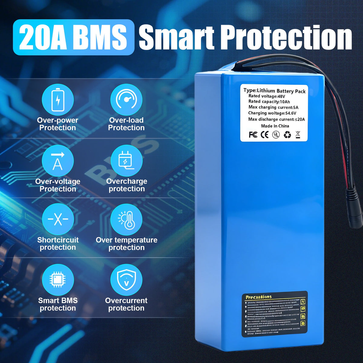 Electric Bicycle Battery Pack 36V/48V 10Ah/20Ah UL Certified for E-Bikes