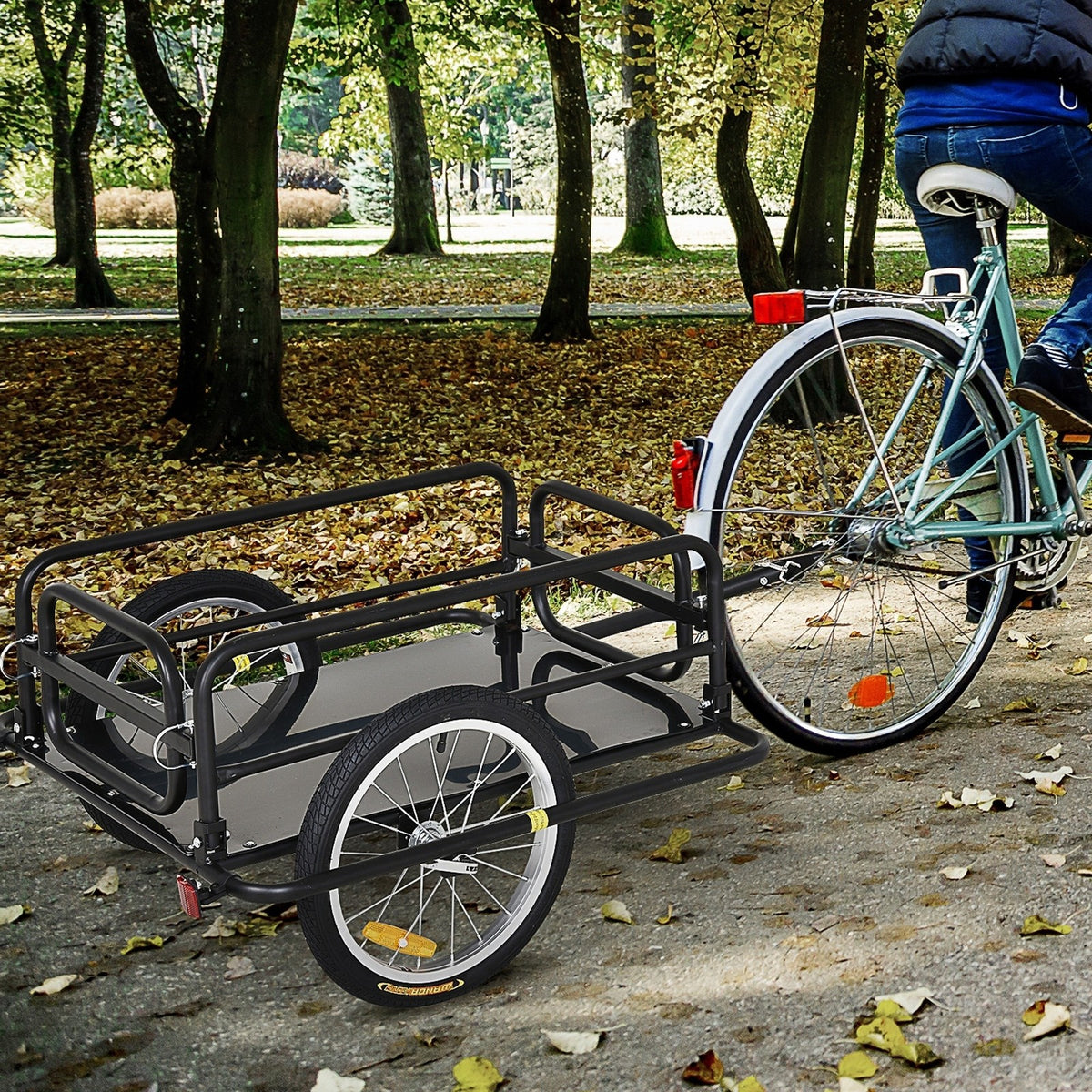 Foldable Steel Frame Bicycle Cargo Trailer 110lb Load Capacity with Reflectors