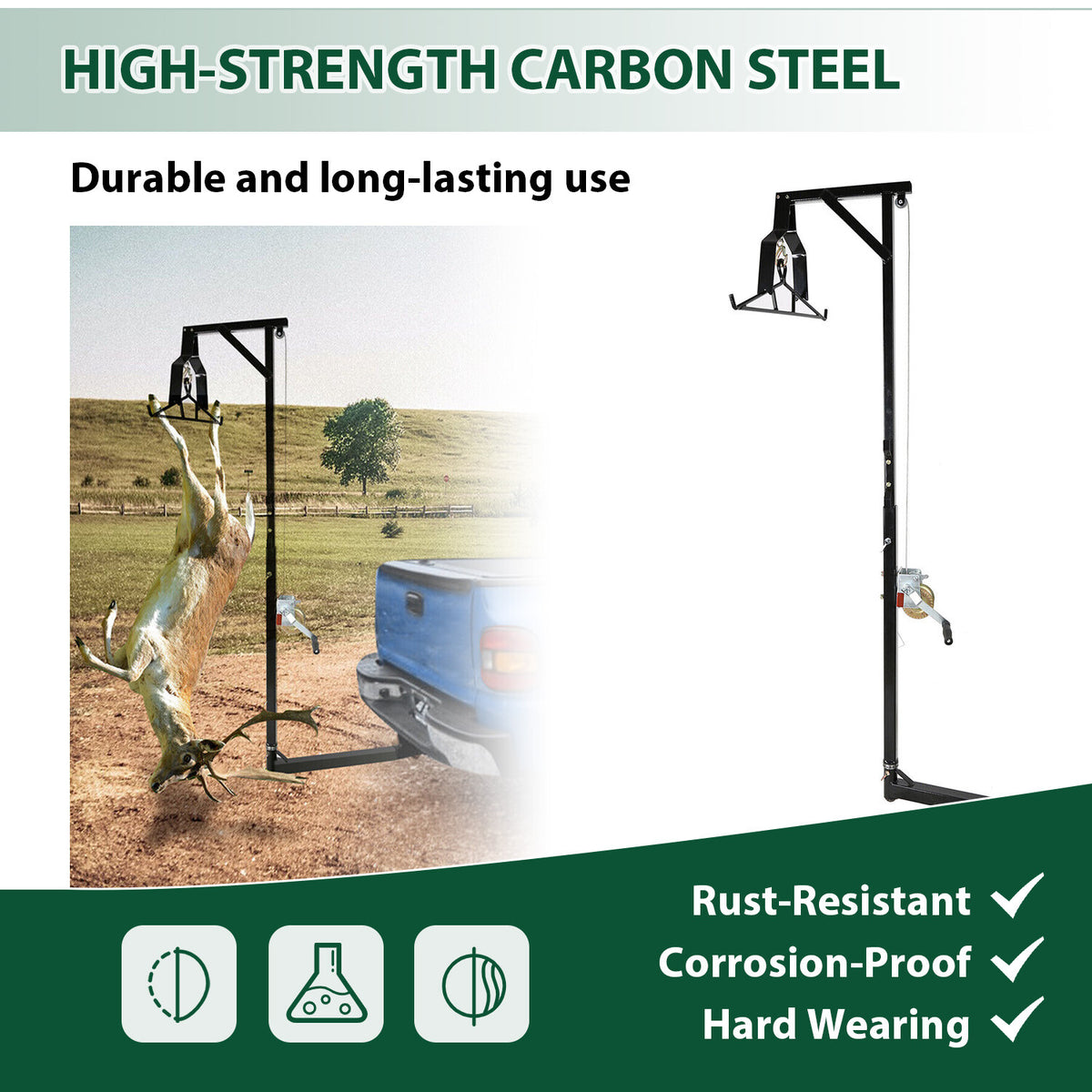 600LB Hitch Mount Deer Game Hoist Winch with Gambrel for Big Game Processing