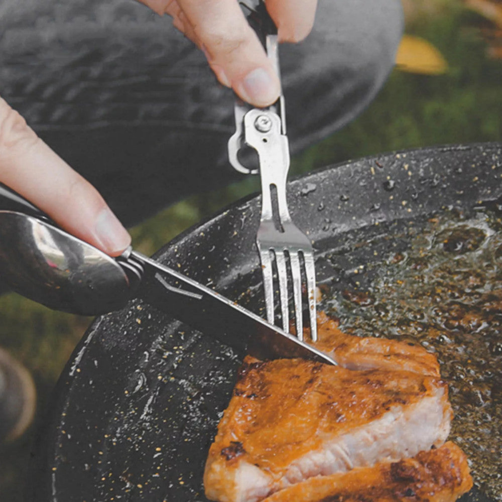 5-in-1 Camping Fork Knife Can Opener Stainless Steel Multi-Tool