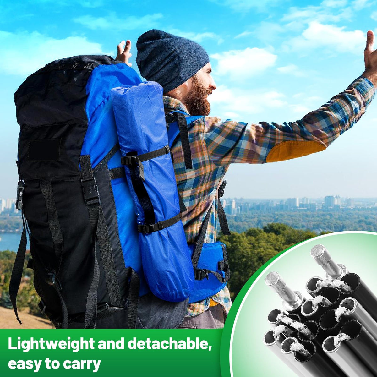 Aluminum Tent Poles Replacement Set 20FT Pre-Assembled for Camping & Hiking