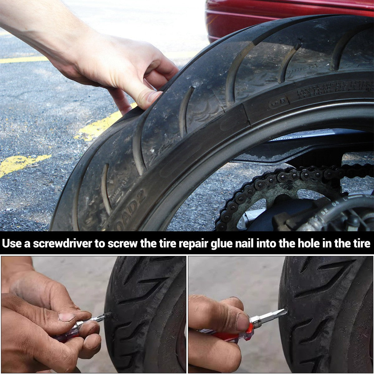 100Pcs Tire Repair Kit with Rubber Nails & Screwdriver for Puncture Repair