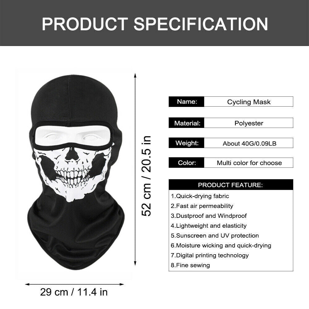 Unisex Skull Ski Mask Balaclava Ghost Bandana Full Face Mask for Outdoor Activities