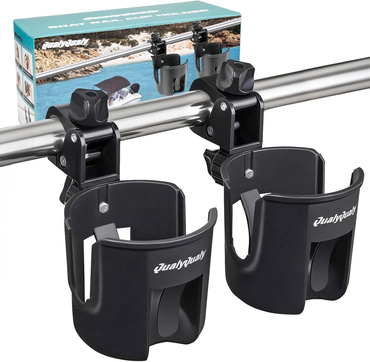 Marine Boat Rail Cup Holders 2 Pack Clamp-On 360° Adjustable Drink Holders