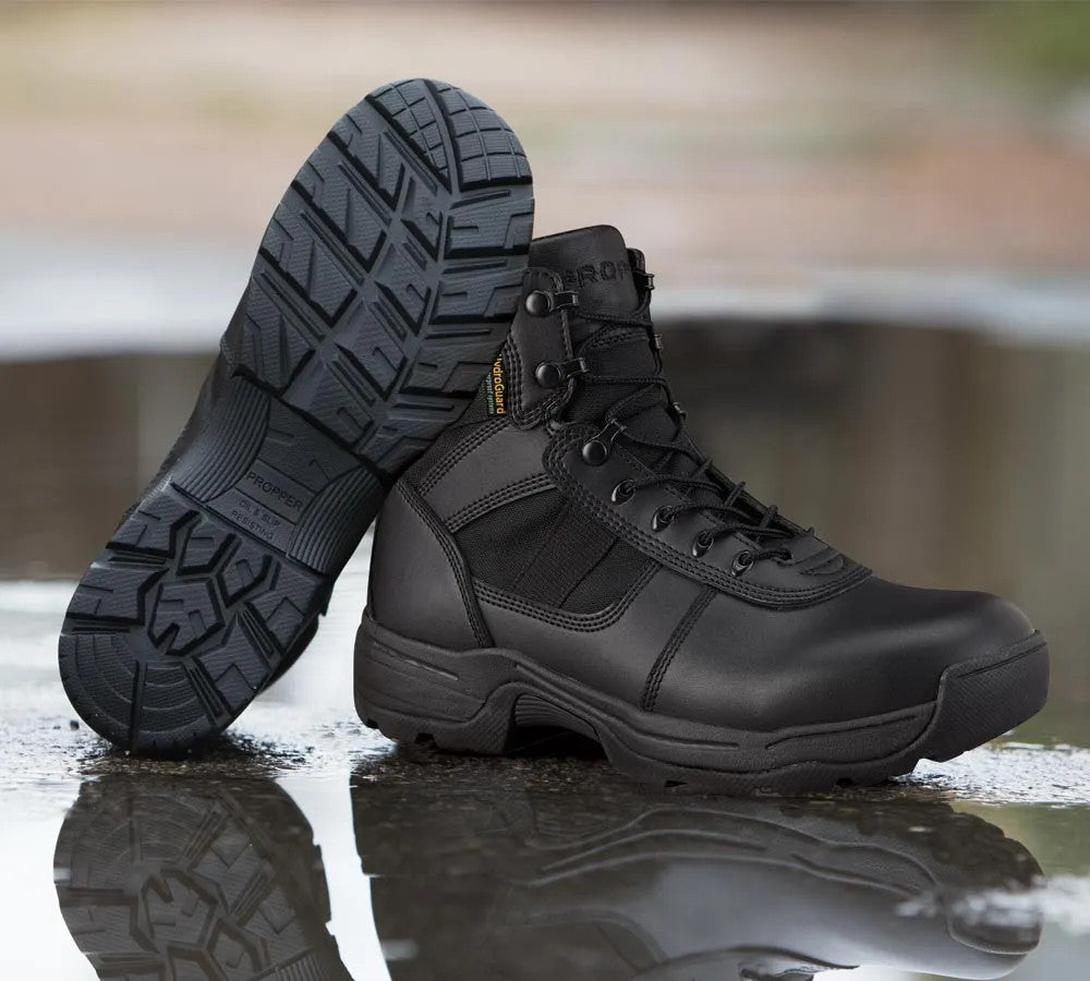 Men's Tactical Waterproof Side Zip Military Boots - Full Grain Leather, 6 Inch