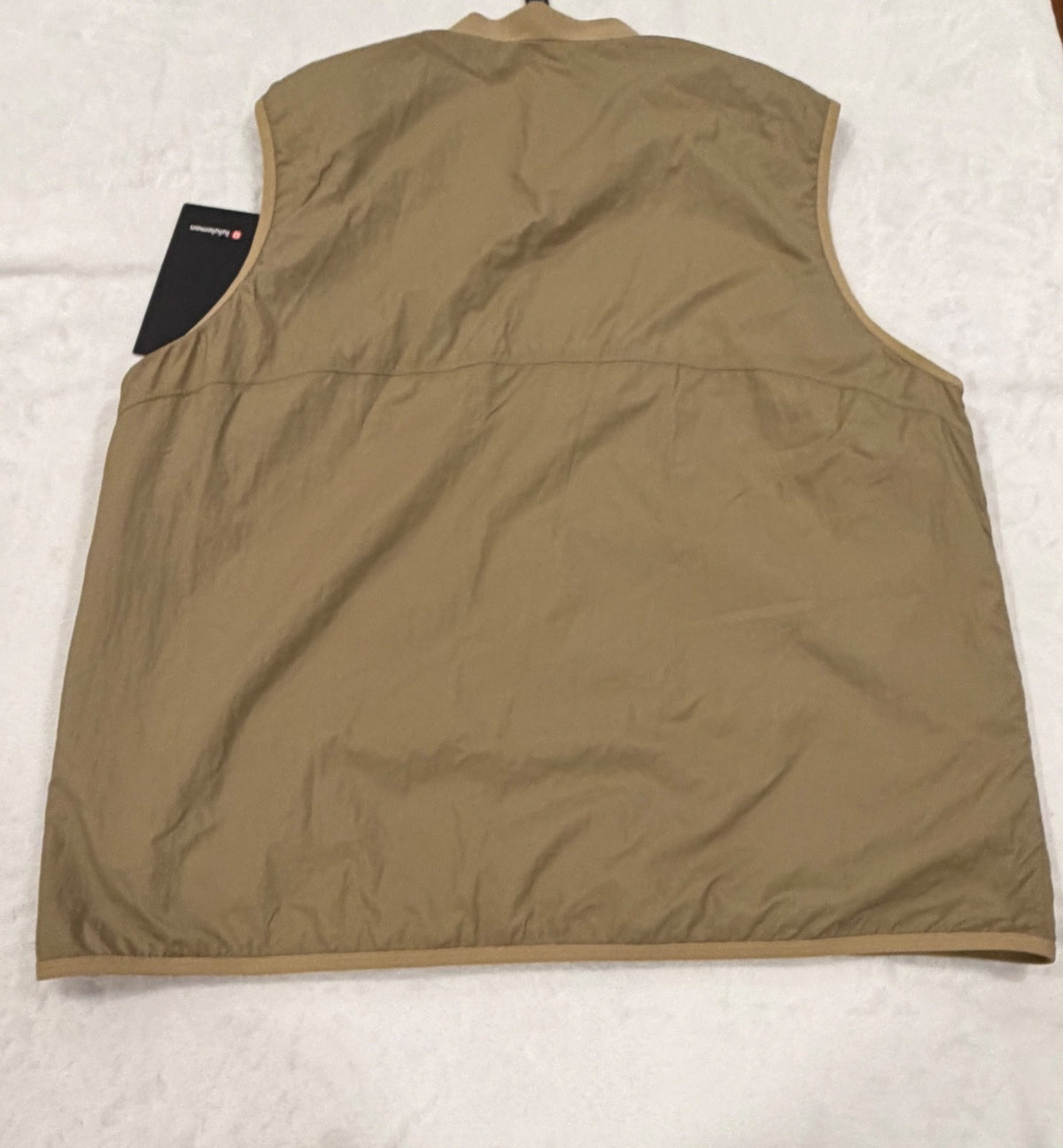 Men's Khaki Lightweight Windproof Golf Vest Full Zip Outdoor Outerwear