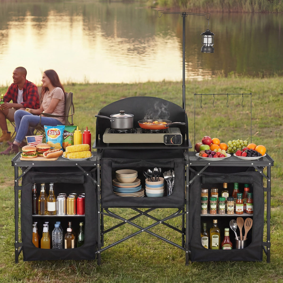Portable Camping Table with Storage Organizer for Outdoor Use