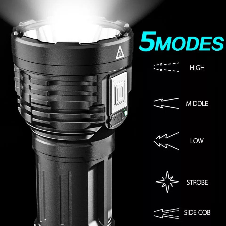 High Brightness Rechargeable LED Torch with 8 LEDs and COB Floodlight