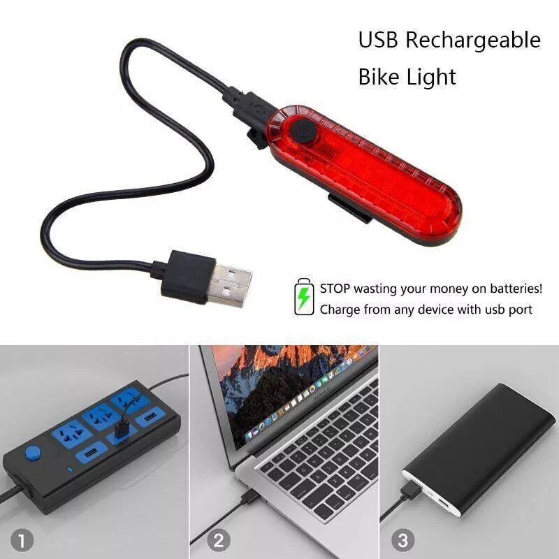USB Rechargeable Bicycle Front and Rear LED Lights Set - Waterproof Cycling Lights