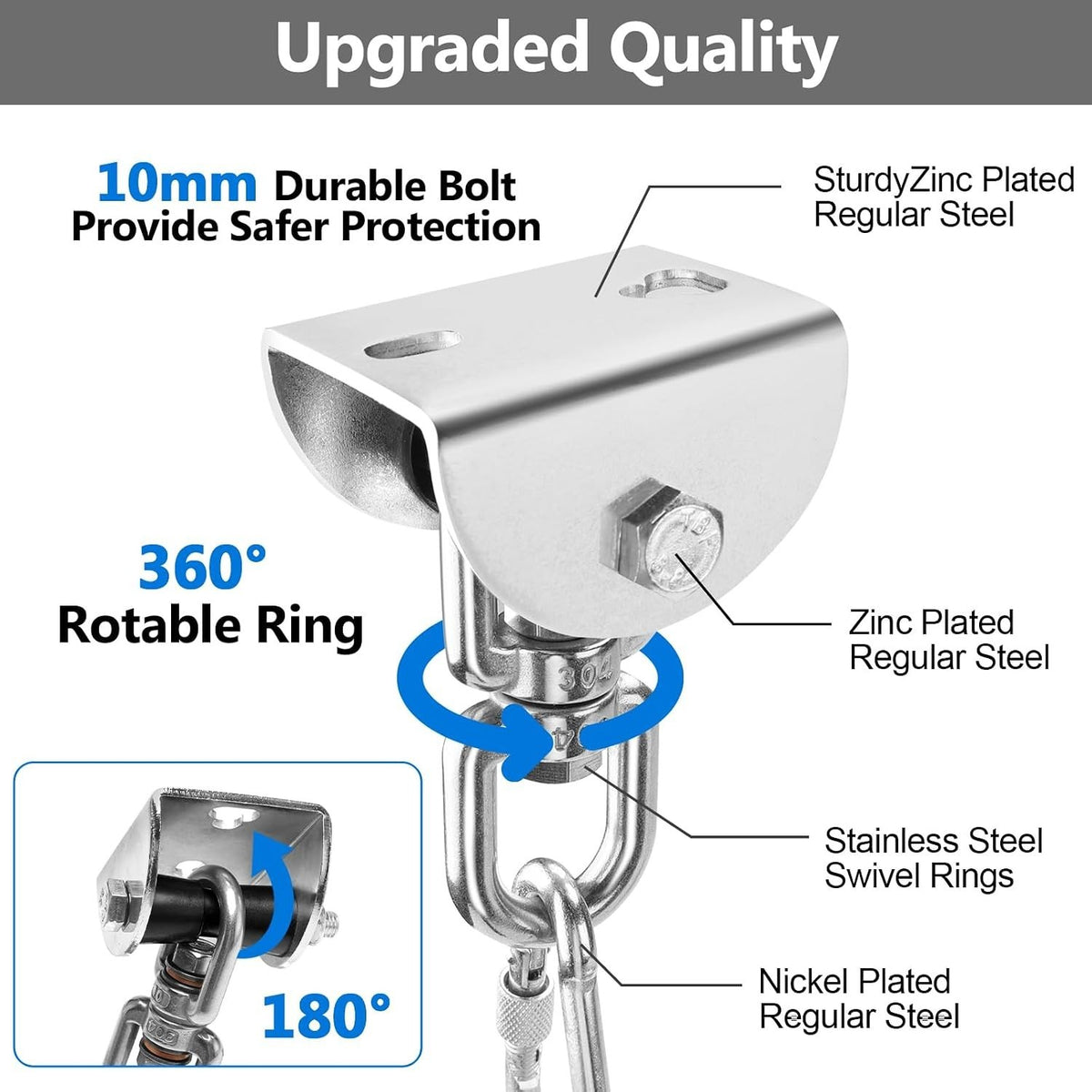 Heavy Bag Hanger with 360° Swivel for Ceiling Mount, Supports Up to 1000 lbs