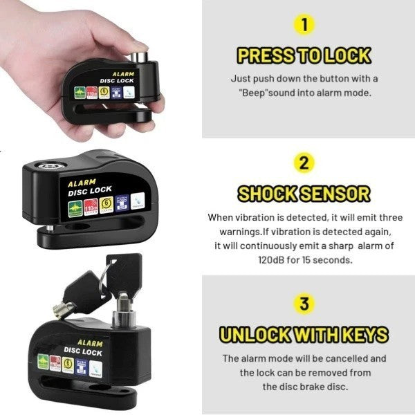 Waterproof Motorcycle Bicycle Disc Brake Lock with Alarm - Anti-Theft Security
