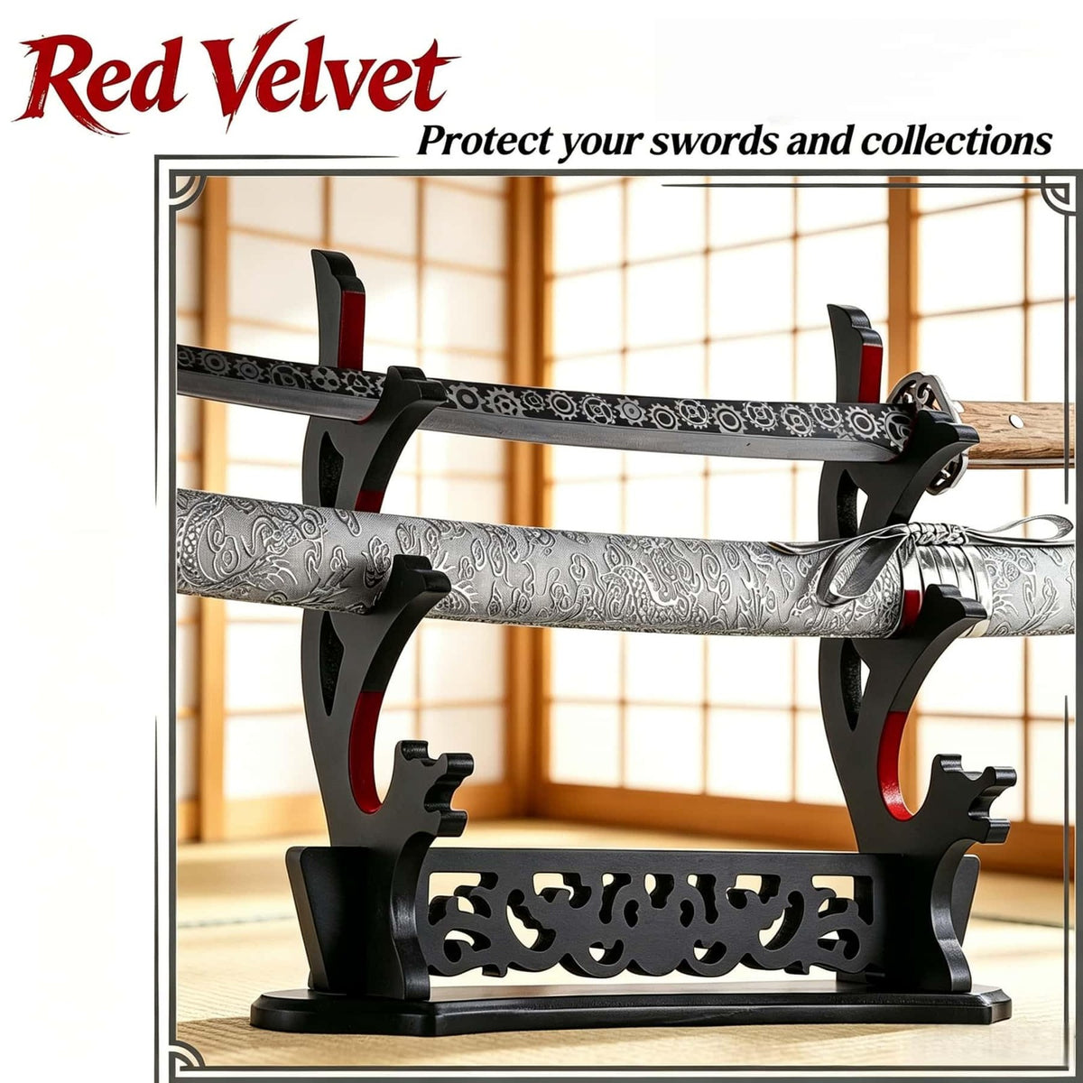Black Sword Stand Holder for Katana and Collectible Swords