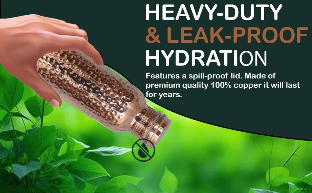 Copper Water Bottle 34 oz - Wide Mouth, Durable Pure Copper Design for Men & Women