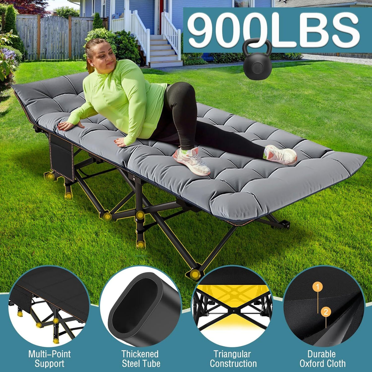 XXL Camping Cot with Mattress - Heavy Duty Portable Bed for Adults