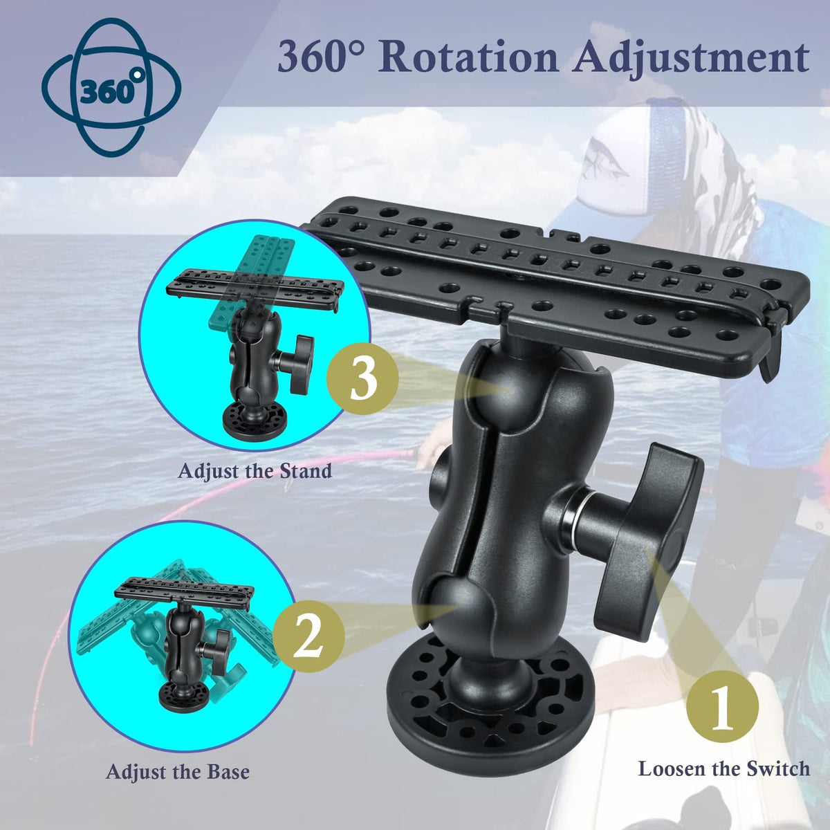 Universal Fish Finder Mount Base with 360° Rotation for Marine Boats & Kayaks