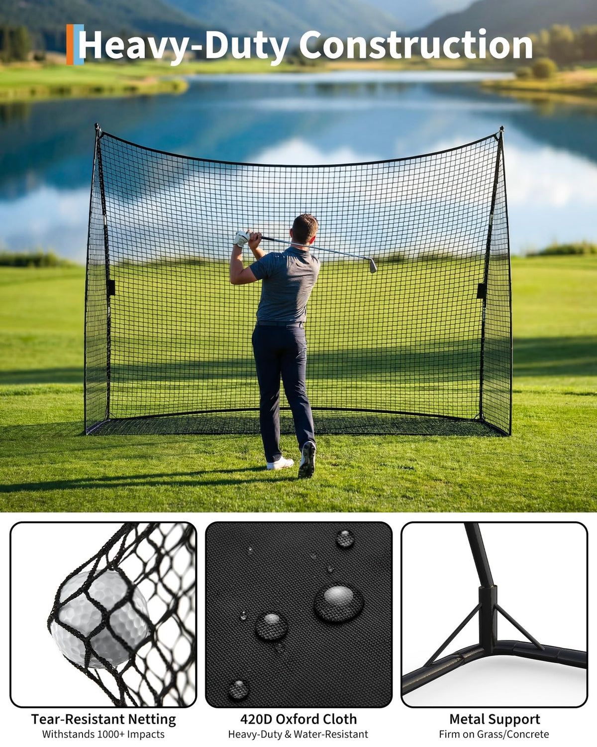 10x7FT Portable Golf Practice Net with Carry Bag - Swing Training Equipment