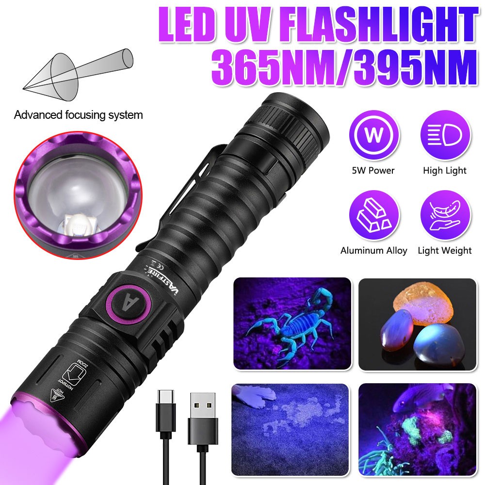 Rechargeable UV Flashlight 365nm 30W 60W 120W Black Light Inspection Torch