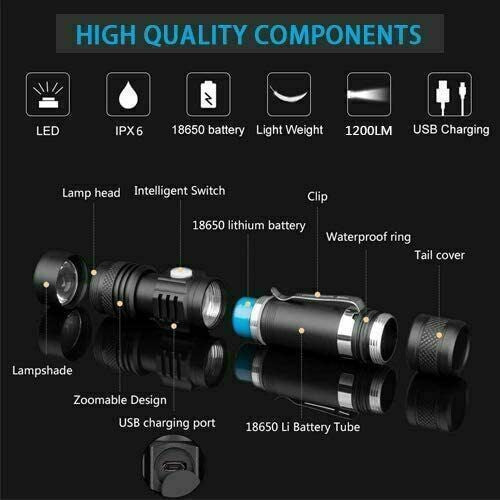 Rechargeable LED Tactical Flashlight 99000000 LM Bright Work Light, 2 Pack