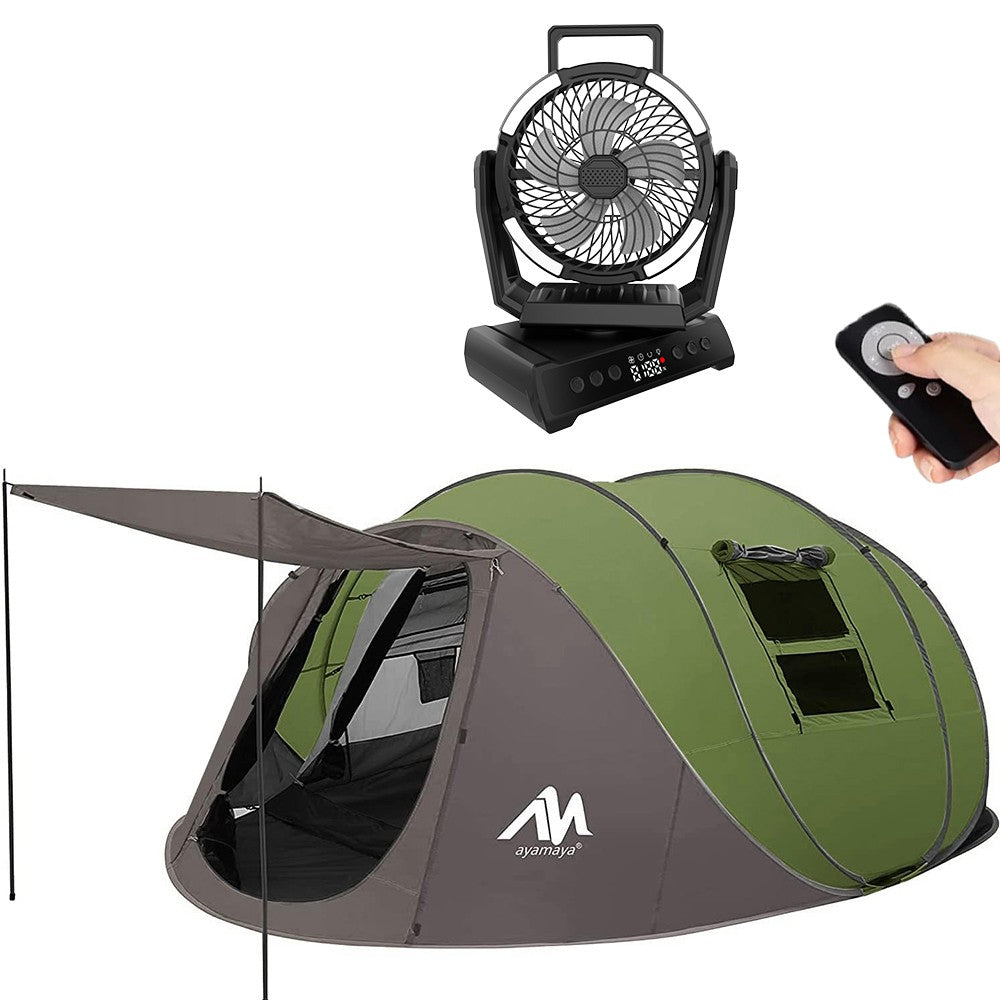 4-6 Person Waterproof Pop-Up Tent with LED Light and Camping Fan