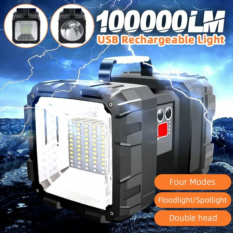 Rechargeable LED Searchlight Flashlight Portable Handheld Spotlight 100000LM