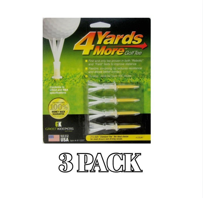 Golf Tees Pack of 3 - 2.75 Inch Yellow Golf Driver Tees - 4 Yards More