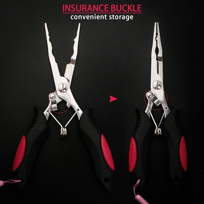 Long Nose Fishing Pliers with Non-Slip Handle & Lanyard - Multi-Function Stainless Steel Hook Remover & Line Cutter