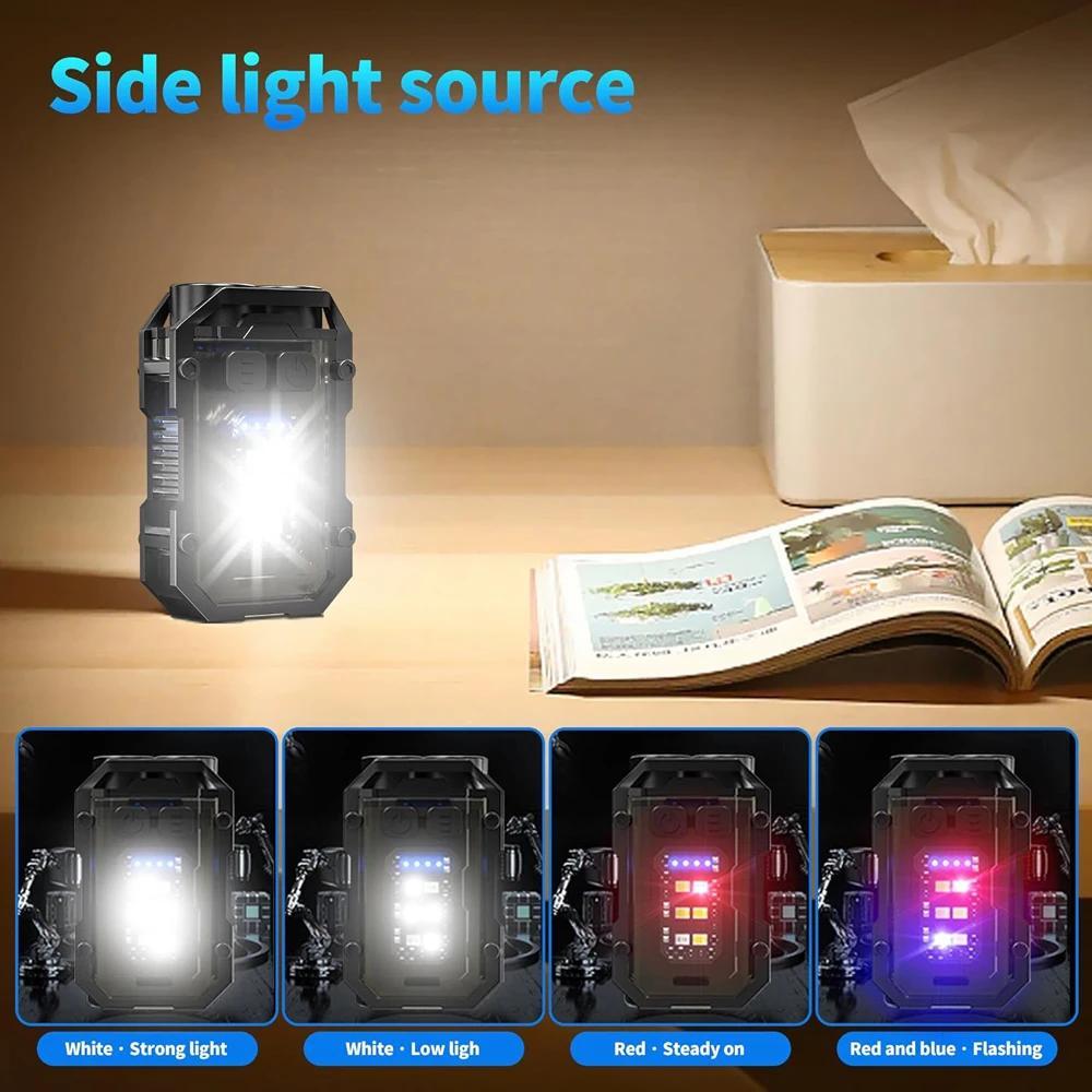 2PCS Rechargeable Mini LED Keychain Flashlight with COB Portable Light