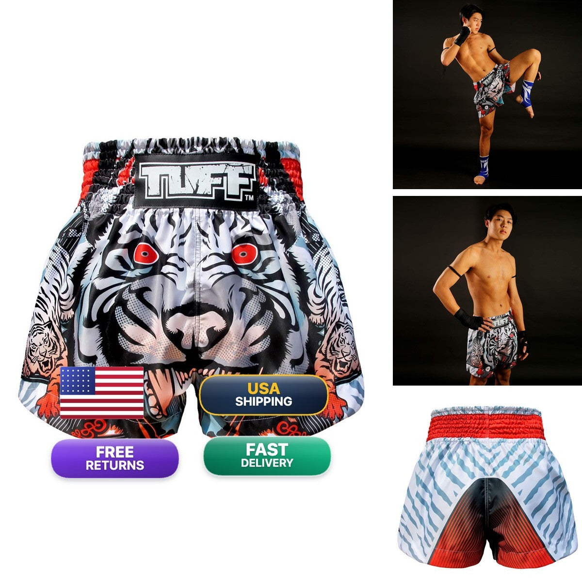 Muay Thai Shorts Tiger Design Lightweight Microfiber Training Kickboxing Gear