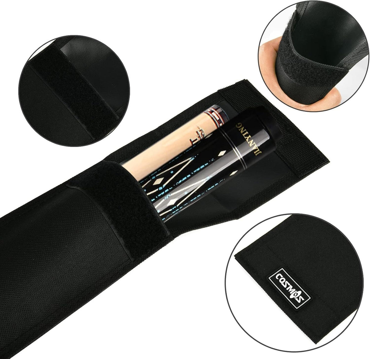 Classic Black Cue Stick Storage Bag for 1 Butt + Shaft, 2 Compartments