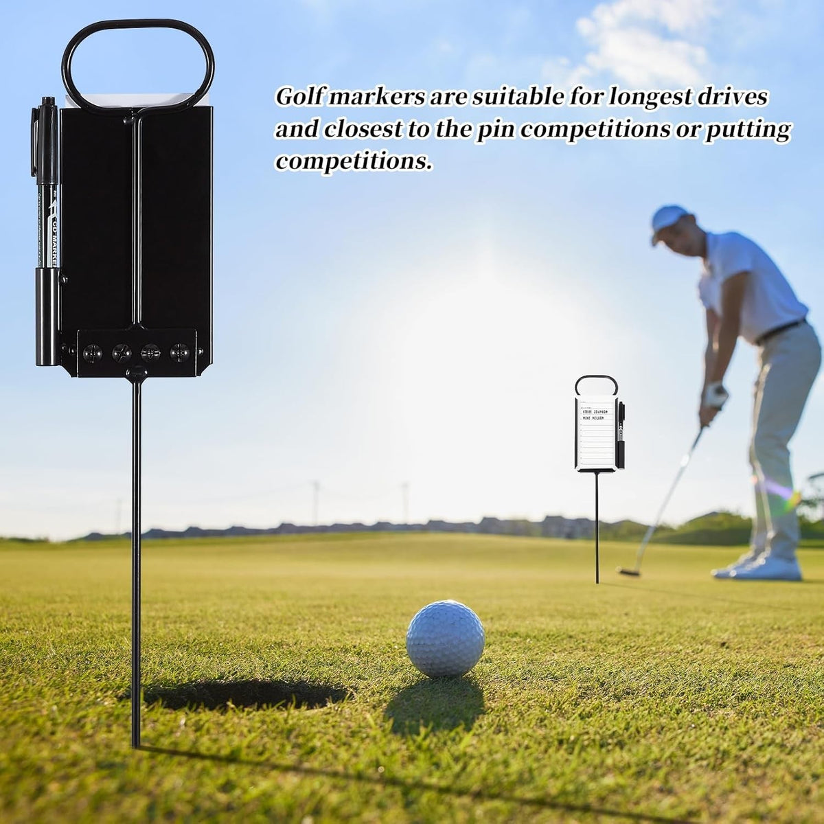 Golf Proximity Marker Set - Stainless Steel Closest to Pin Markers with Pen & 50 Sheets