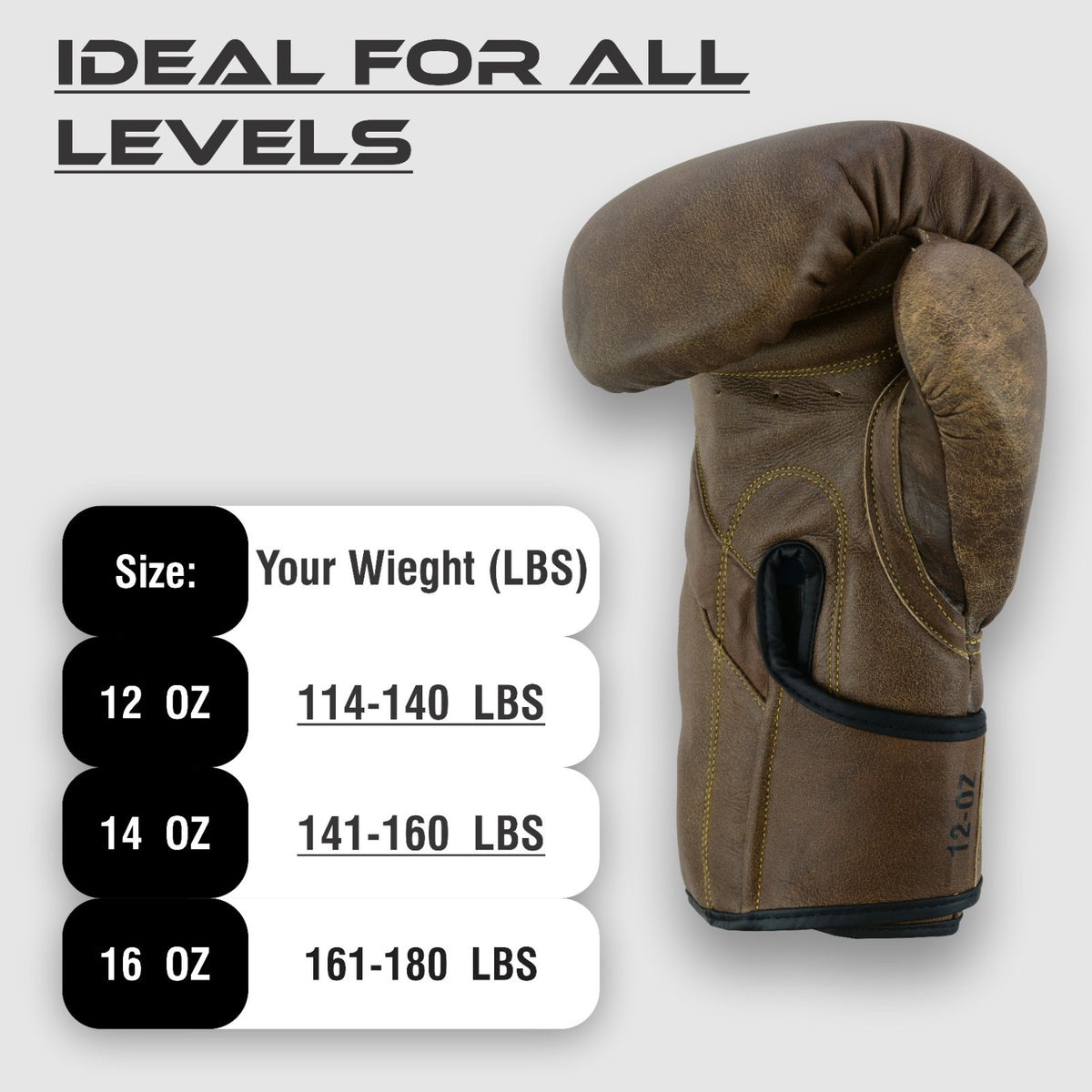 Brown Cowhide Leather Boxing Gloves for MMA Training & Sparring