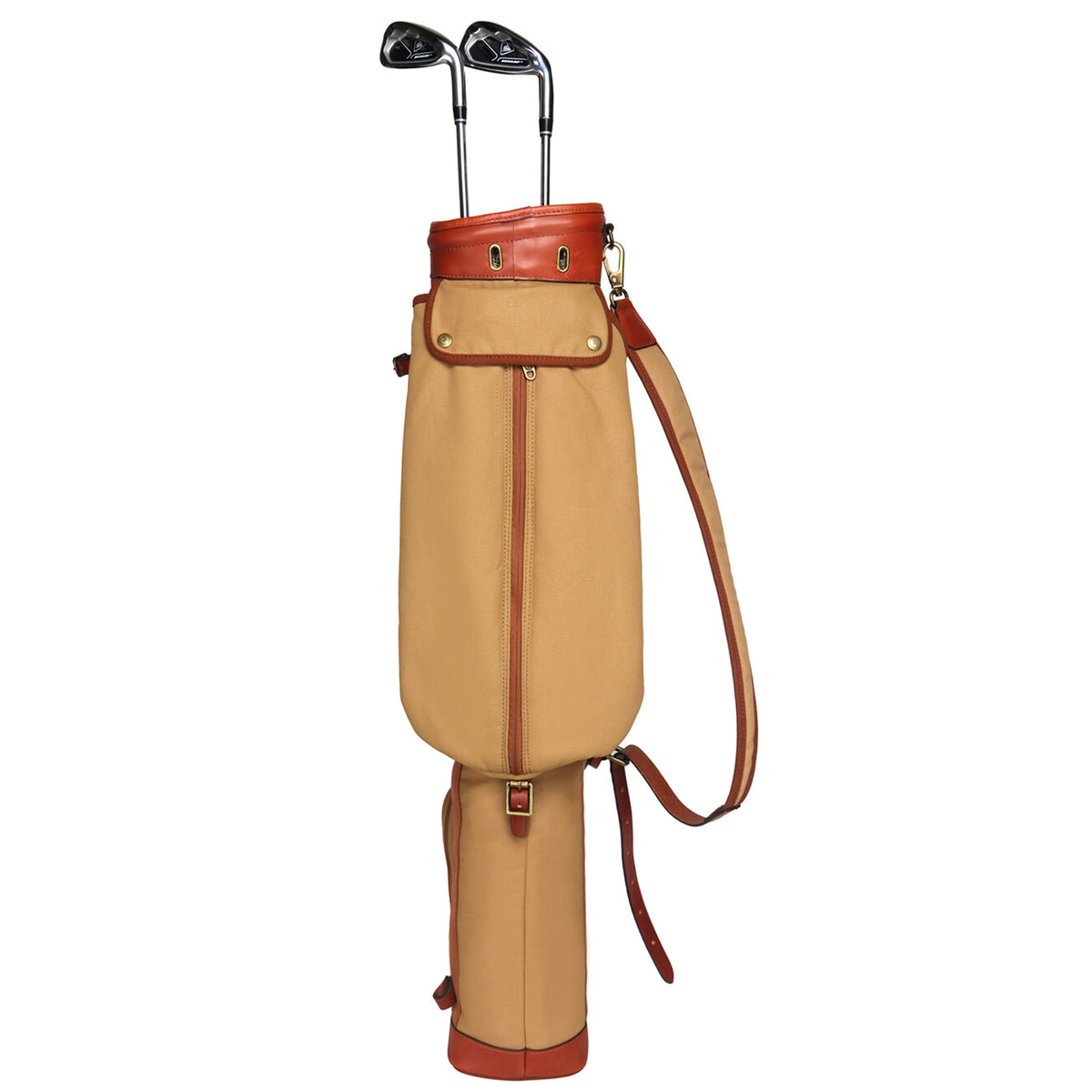 Vintage Canvas Leather Golf Bag with Padded Straps and Accessories