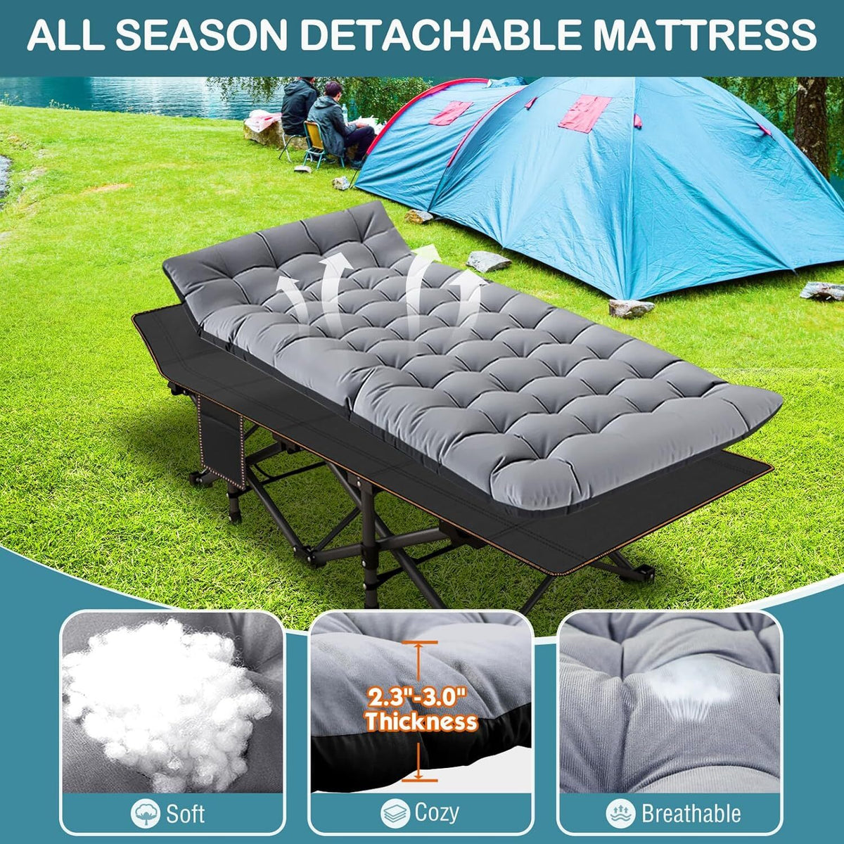 XXL Camping Cot with Mattress - Heavy Duty Portable Bed for Adults