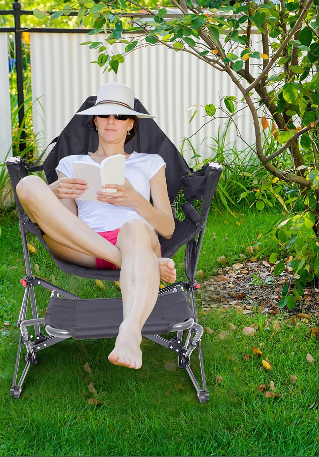 Hammock Camping Chair with Footrest, Rocker Swing Chair, Portable Outdoor Seat