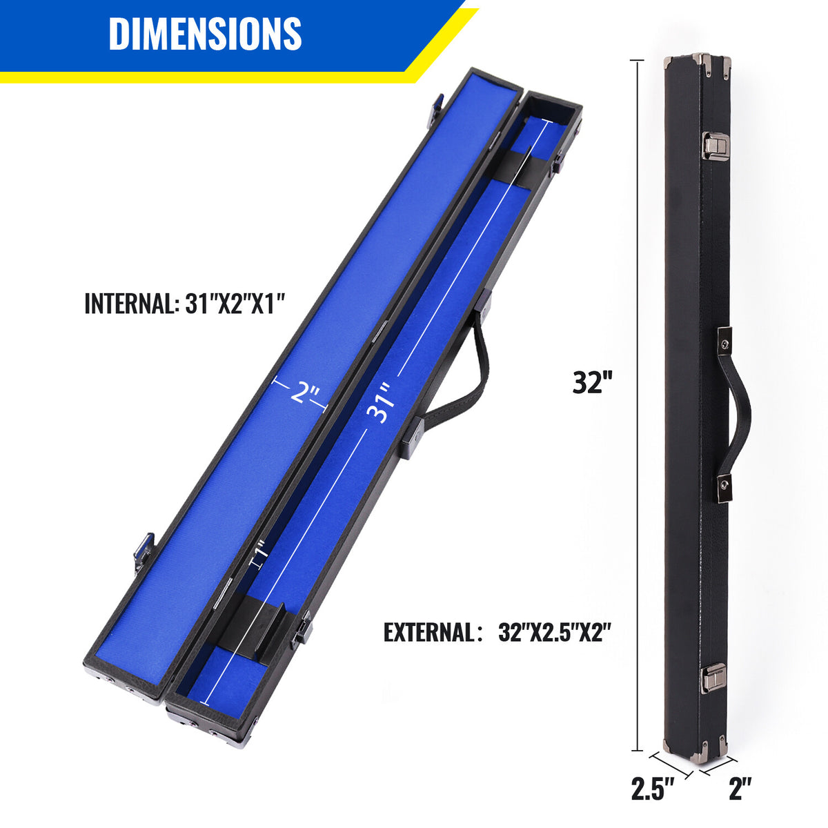 Hard Cue Box for Pool Cues – Holds 1 Butt & 1 Shaft, 58in Cues, Leatherette Case