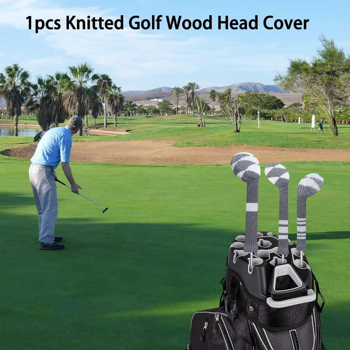 Knitted Golf Club Headcovers for Woods and Hybrids - Gray White Plaid