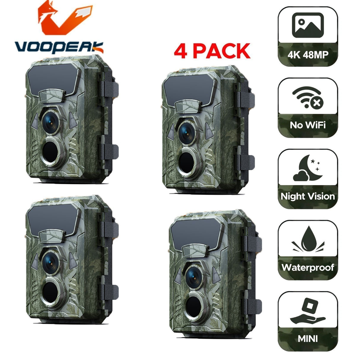Mini Trail Deer Camera 48MP 4K Wildlife Hunting Camera Waterproof Night Vision