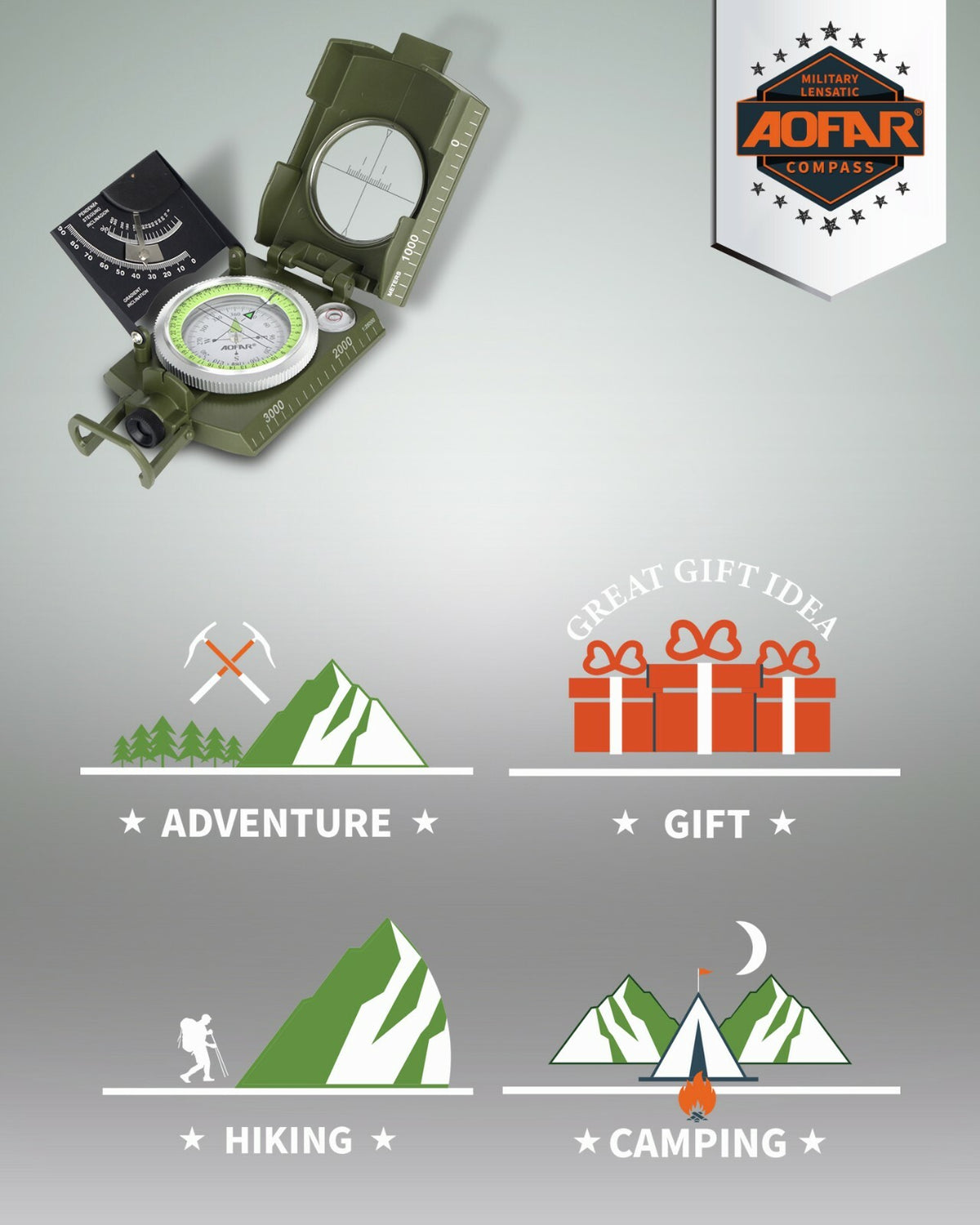 Military Compass with Sighting & Clinometer for Camping Hiking Survival
