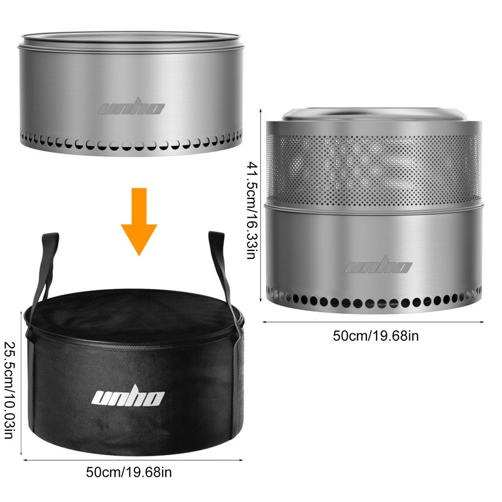 Large Smokeless Stainless Steel Fire Pit for Outdoor Wood Burning - Portable, 4-6 People