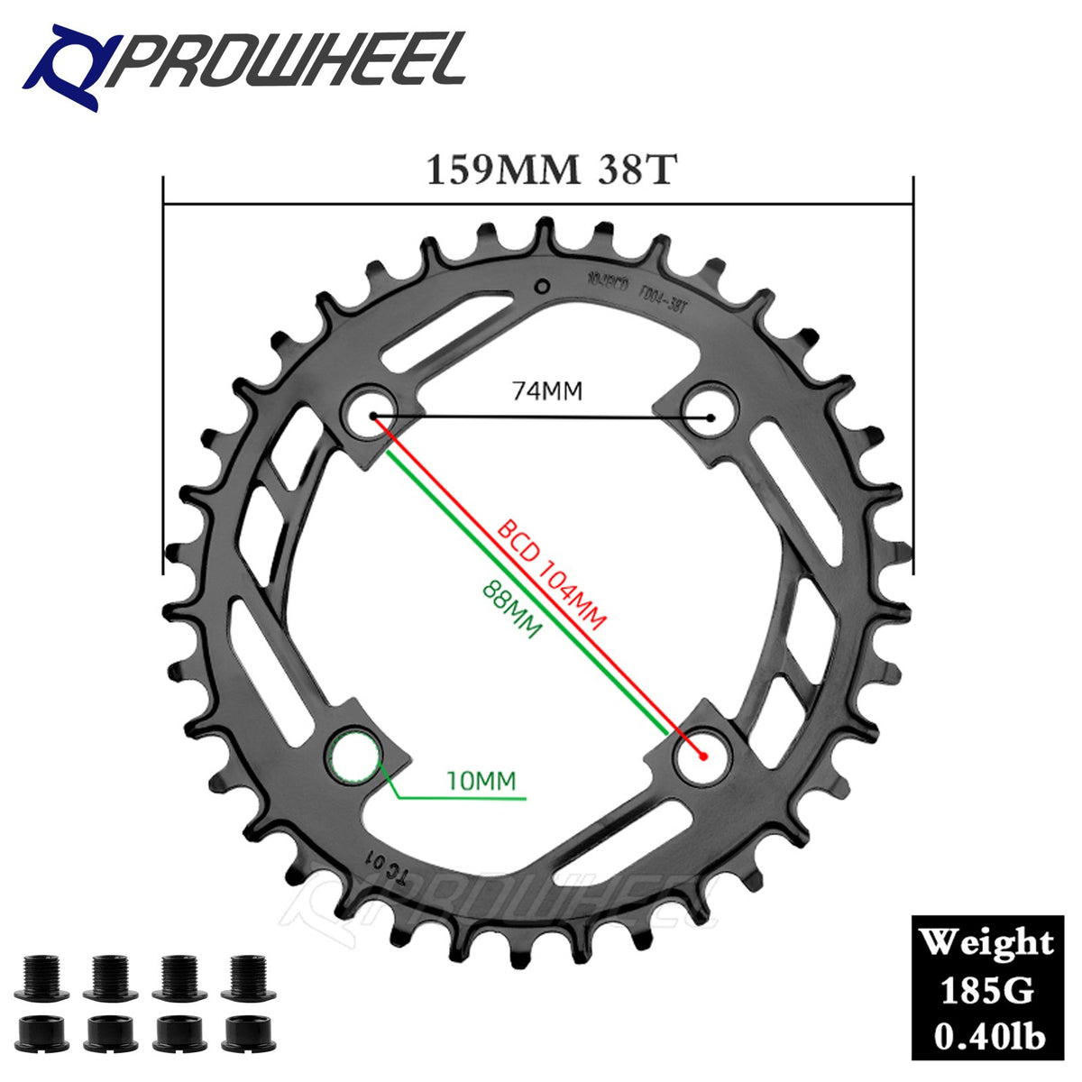 Mountain Bike Chainring with Wide-Narrow Teeth 104BCD Steel Single Chainwheel