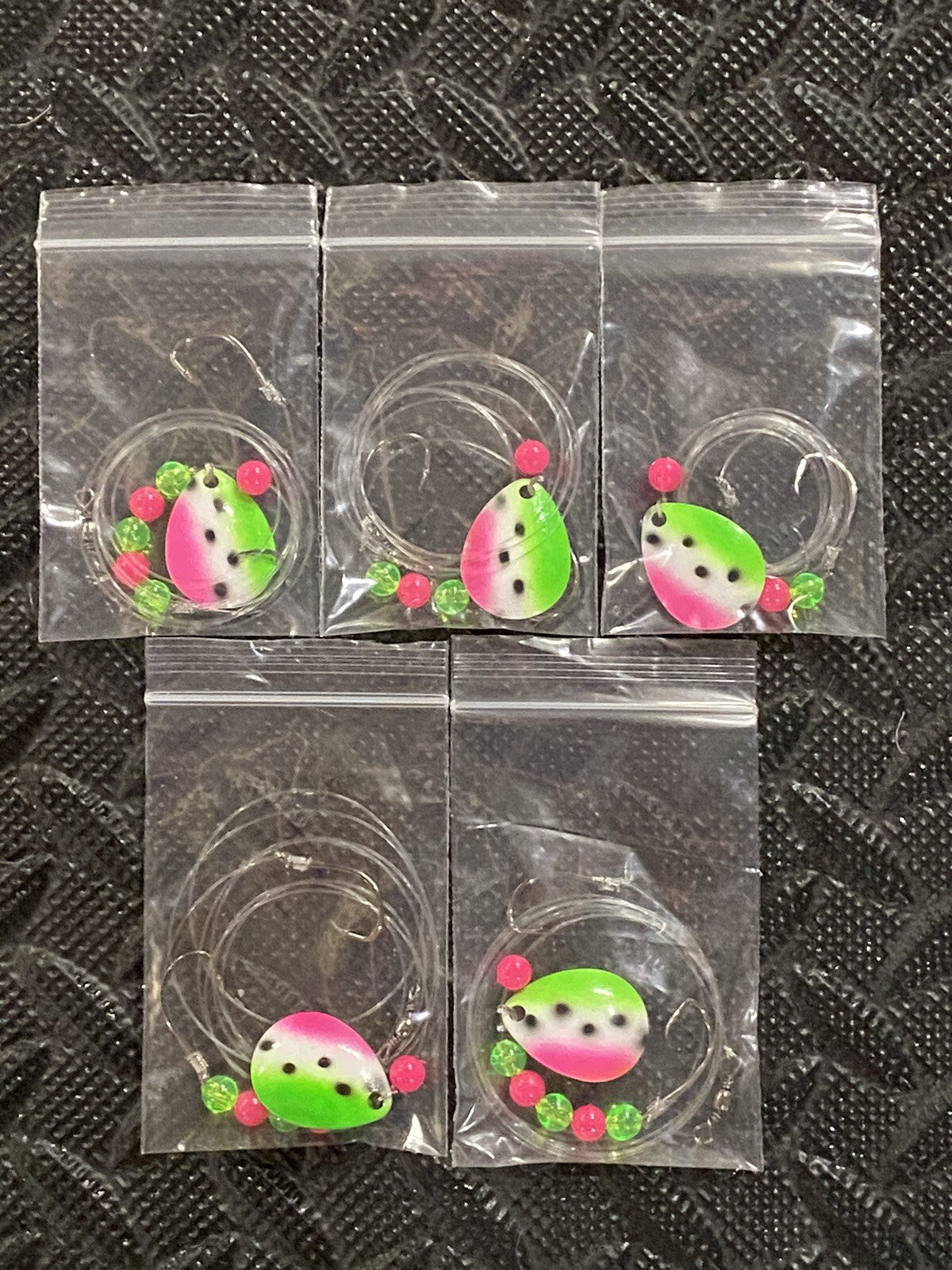 Walleye Crawler Harness Pack of 5 with Double Hook & Colorado Blade - Watermelon