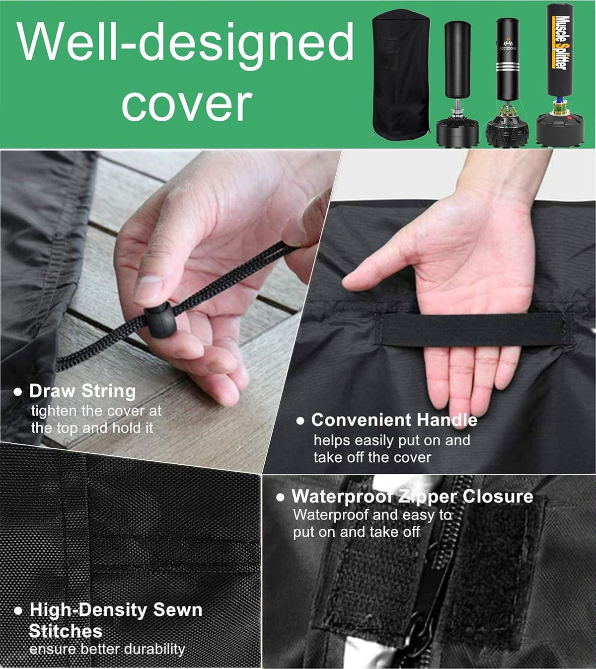 Waterproof Boxing Bag Cover Up to 58.2 Inches Tall with Adjustable Drawstrings