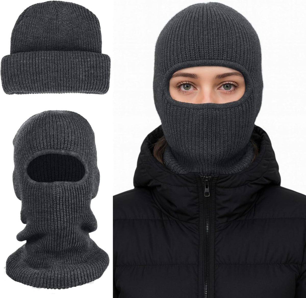 Unbranded 2-in-1 Winter Balaclava Ski Mask Beanie - Foldable Thermal Hat for Men Women