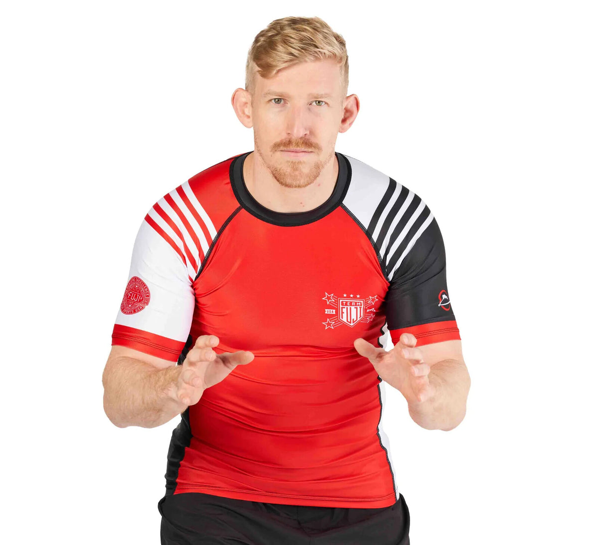 MMA Rashguard Short Sleeve Compression Top for Jiu Jitsu & BJJ - Black/Red
