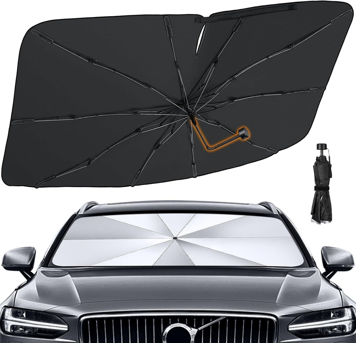 Foldable Car Windshield Sun Shade Umbrella for Front Windows - Large UV Blocker