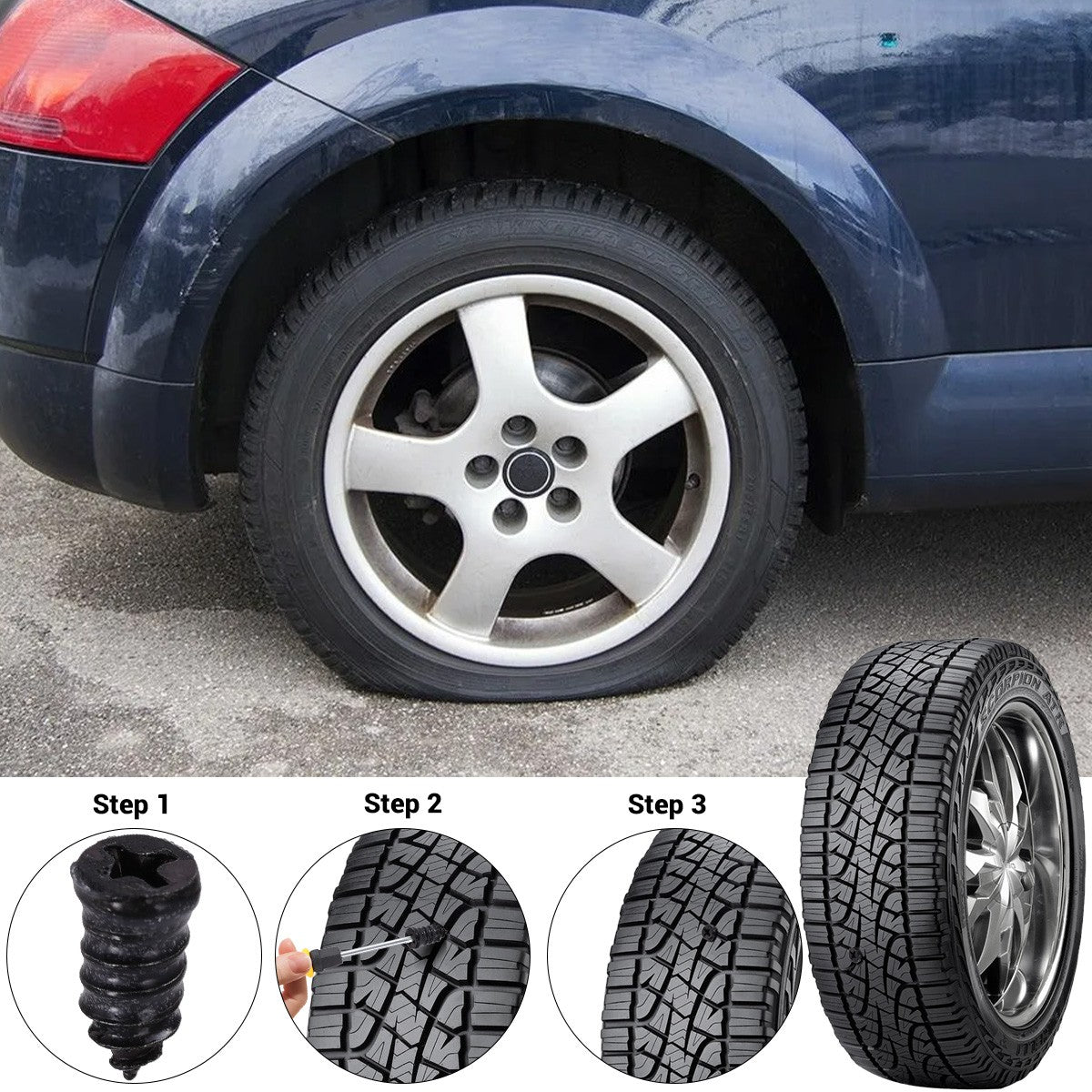 100Pcs Tire Repair Kit with Rubber Nails and Screwdriver for Cars Bikes Trucks