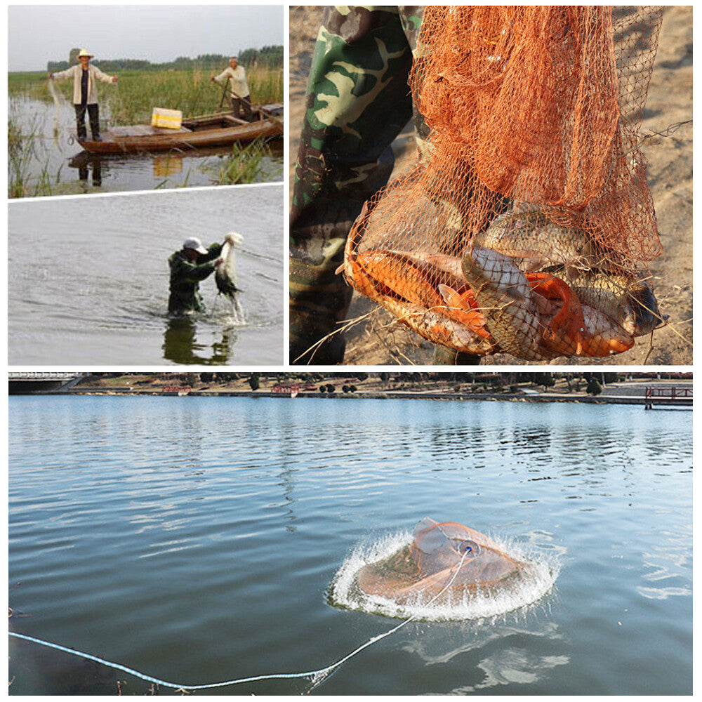 Heavy Duty Casting Net for Fishing - Easy Throw Hand Net with Durable Mesh and Extended Rope